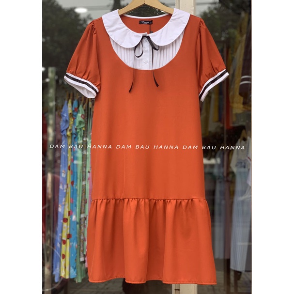 [HANNA]Đầm bầu công sở cao cấp dễ thương cho mẹ trẻ CÓ 3 SIZE TỪ 40-80kg vải 1 lớp cao cấp mềm mát không xù có túi