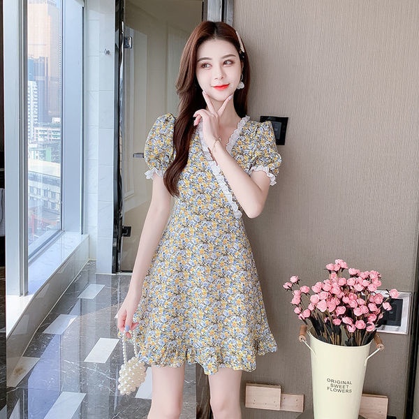 Đầm Thiết Kế Mỏng Họa Tiết Hoa Xinh Xắn Thời Trang Mùa Hè Theo Phong Cách Pháp