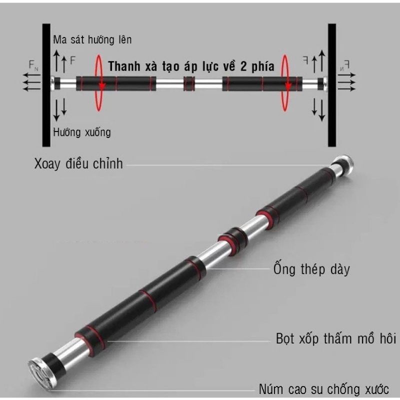 Xà Đơn Gắn Cửa, Treo Tường Tiện Lợi, Độ Dài 80-130cm, 60-100cm Làm Từ Thép, Trọng Tải Tối Đa 100KG