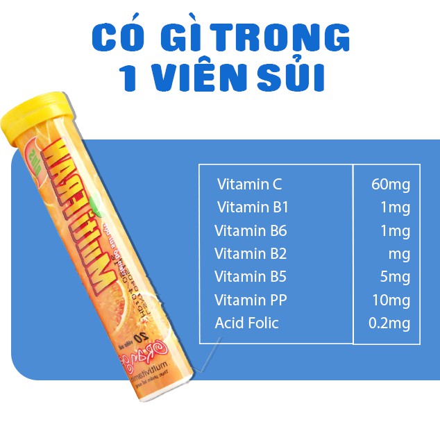 Viên sủi bổ sung vitamin Multifra ❤️FREESHIP❤️ tăng sức đề kháng Tuýp 20 viên [ Hàng chính hãng]