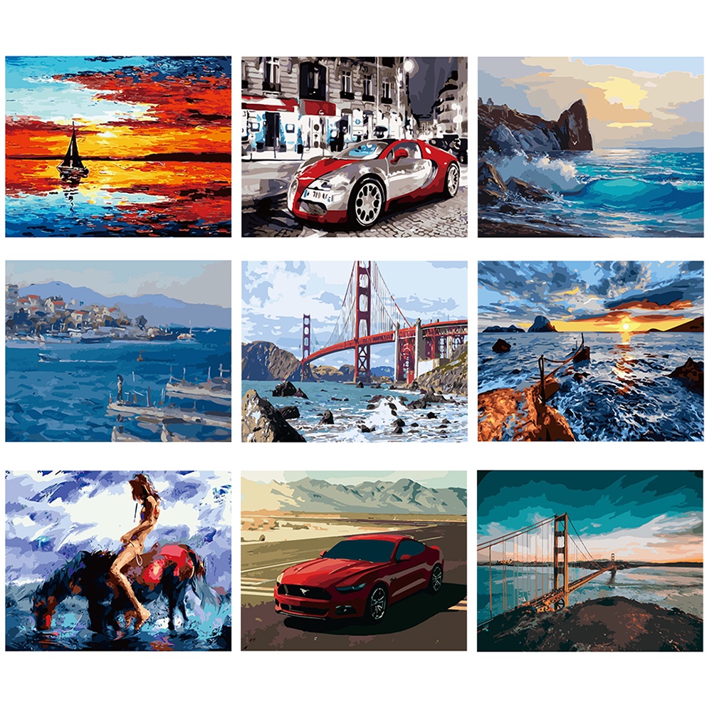 Bộ tranh sơn dầu Hamlet tô màu theo số hình phong cảnh đẹp mắt treo tường trang trí ngày lễ cỡ 40x50cm DIY