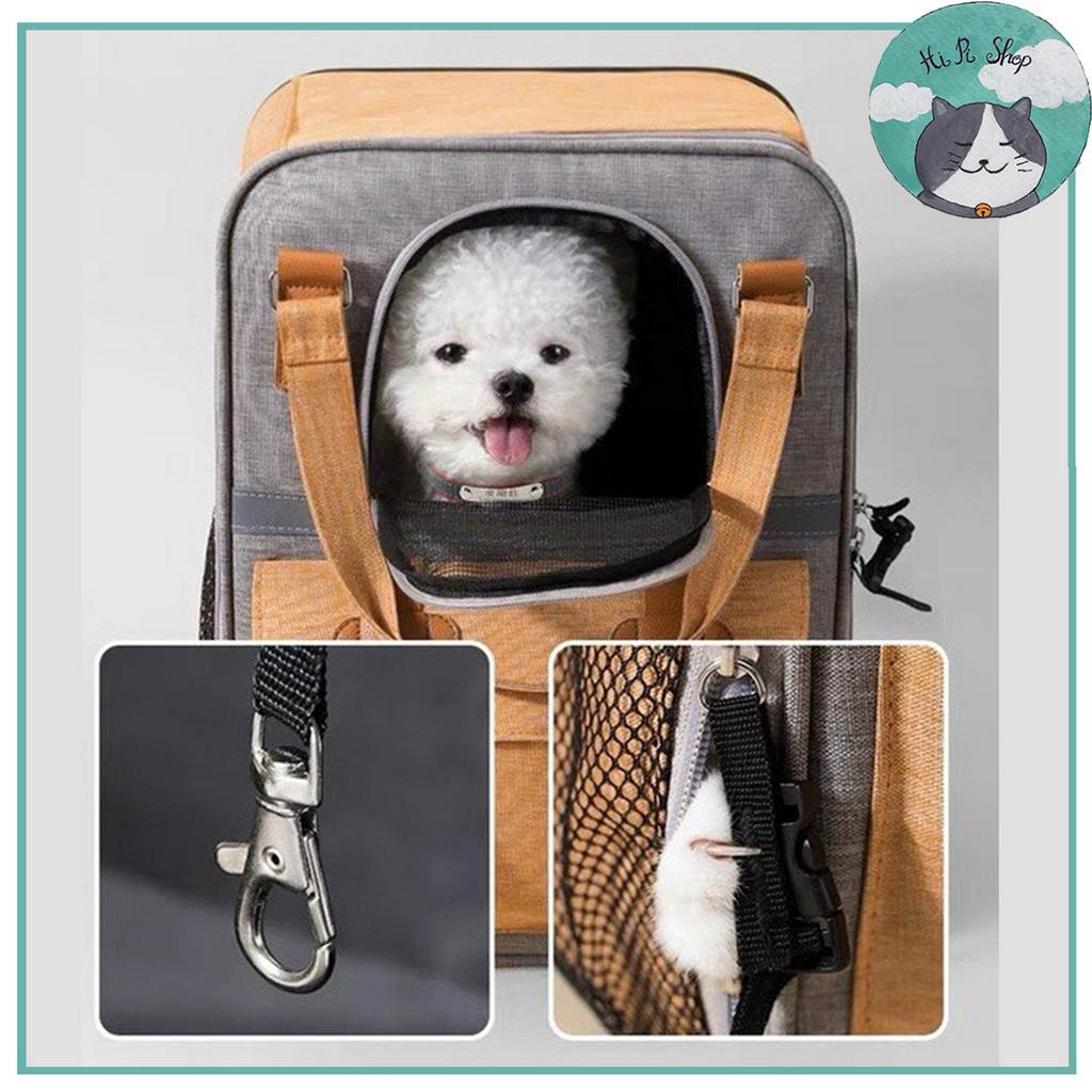 Balo Vận Chuyển Thú Cưng Hàng Thiết Kế Cao Cấp Bằng Vải Dệt Phối Da -Túi Đeo Vai Du Lịch Chuyên Dụng Chở Chó Mèo