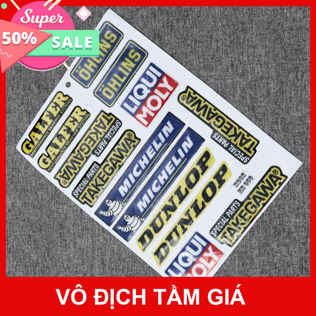 [GIÁ GỐC]  BỘ TEM DÁN XE MÁY NHIỀU LOGO HÃNG NỔI TIẾNG DUNLOP LIQUIMOLY TAKEGAWA .... TRANG TRÍ XE CỰC ĐẸP