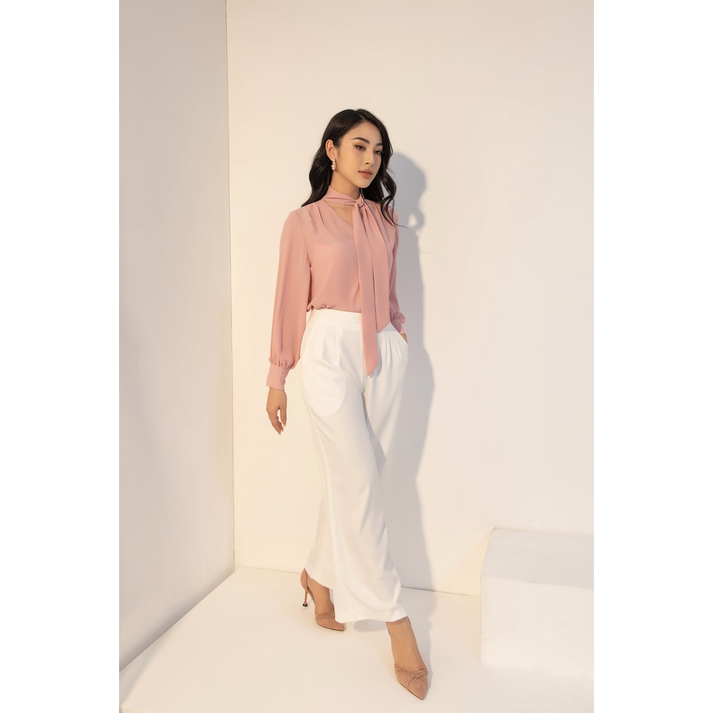 Quần suông dài, ống rộng, lưng cao, túi chéo , chất liệu 65% Polyester 15% Linen 20% Viscose TRS30051 CLARA MARE