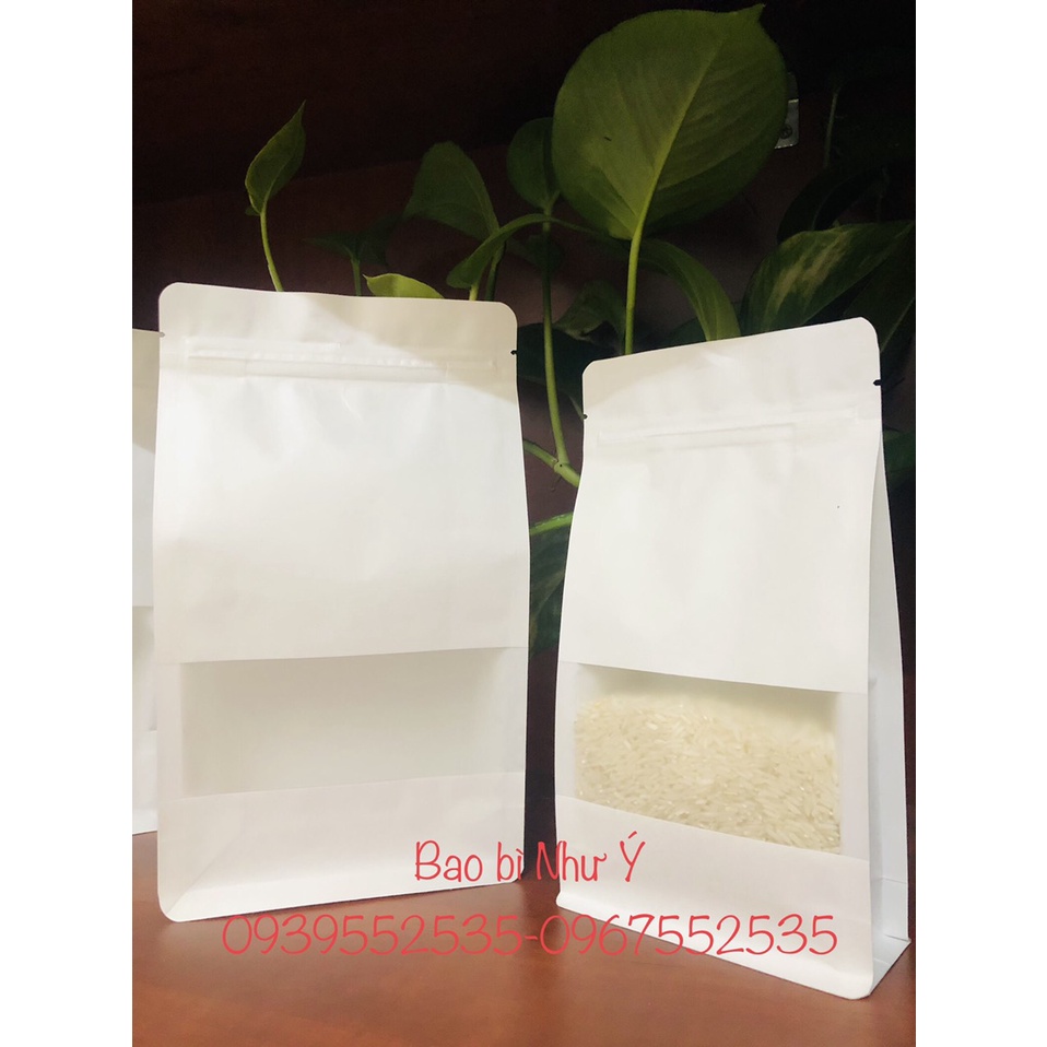 {1kg/size} túi zip 8 cạnh giấy có cửa sổ tràn - có 2 màn chống thấm