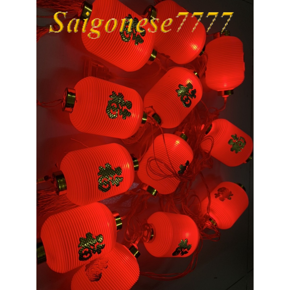 (5 Mét 12 Lồng Đèn-Có Phích Nối Điện) Lồng Đèn Đỏ Treo Tết Red Chinese Lantern