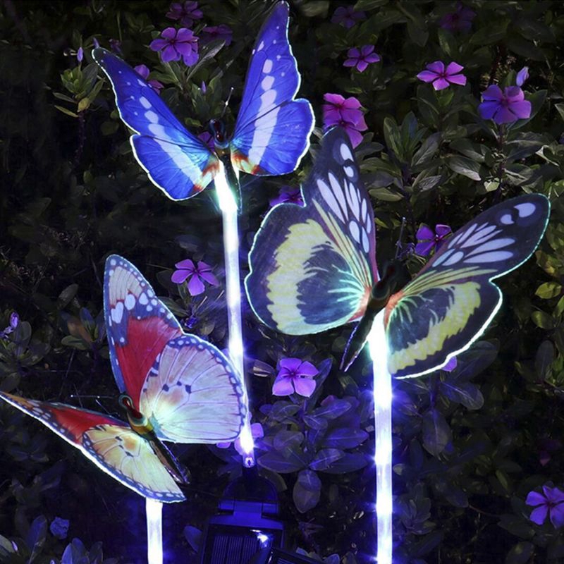 Bộ Đèn Led Năng Lượng Mặt Trời Nhiều Màu Hình Bướm Có Gậy Đỡ Hình Bướm