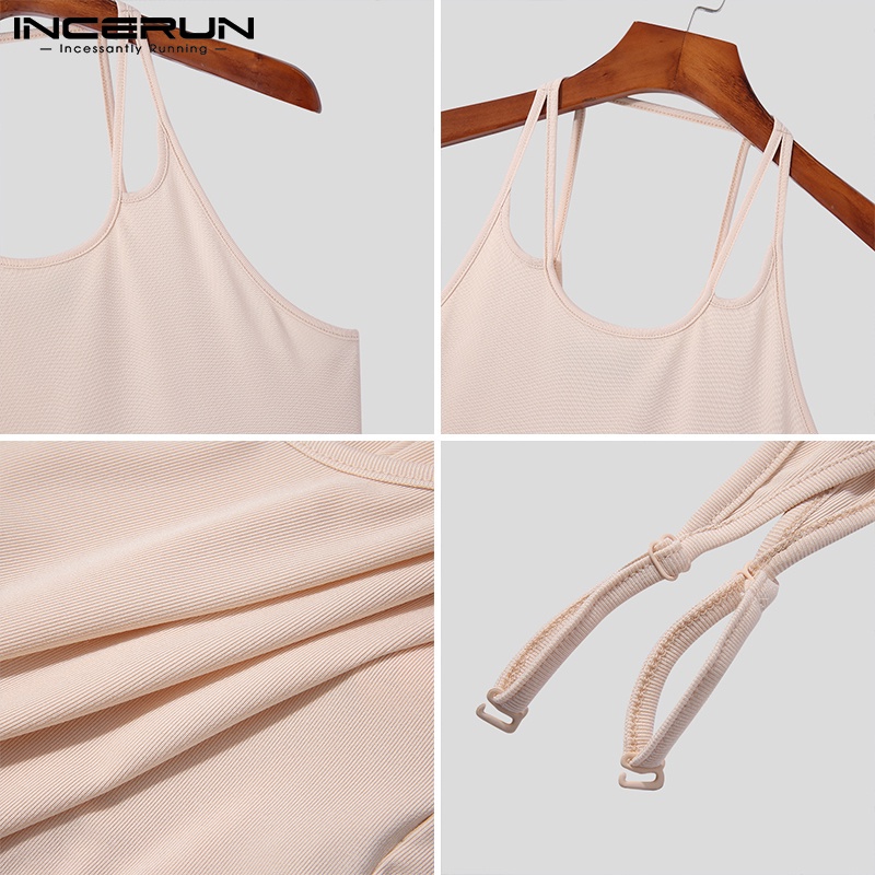 Áo thân ngắn INCERUN hai dây cổ yếm màu trơn dáng ôm vừa vặn gợi cảm thời trang mùa hè cho nam