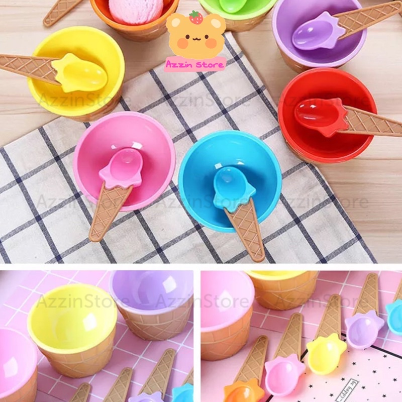 Bộ bát muỗng chén hình que kem ốc quế màu sắc dễ thương - Azzin Store