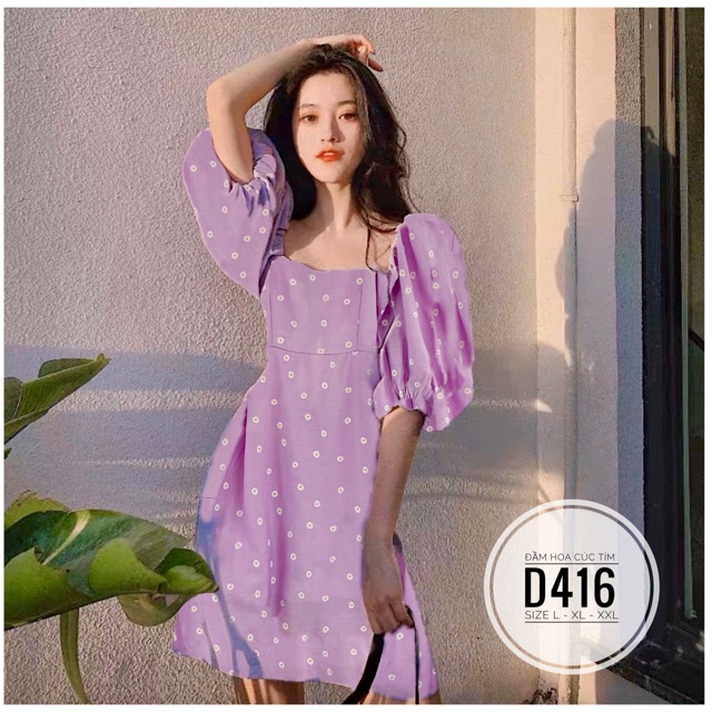 Bigsize Đầm hoa cúc tím D416
