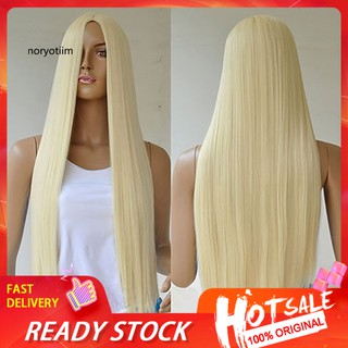 Bộ Tóc Giả Dài Thẳng Màu Vàng Bằng Sợi Tổng Hợp Cho Nữ