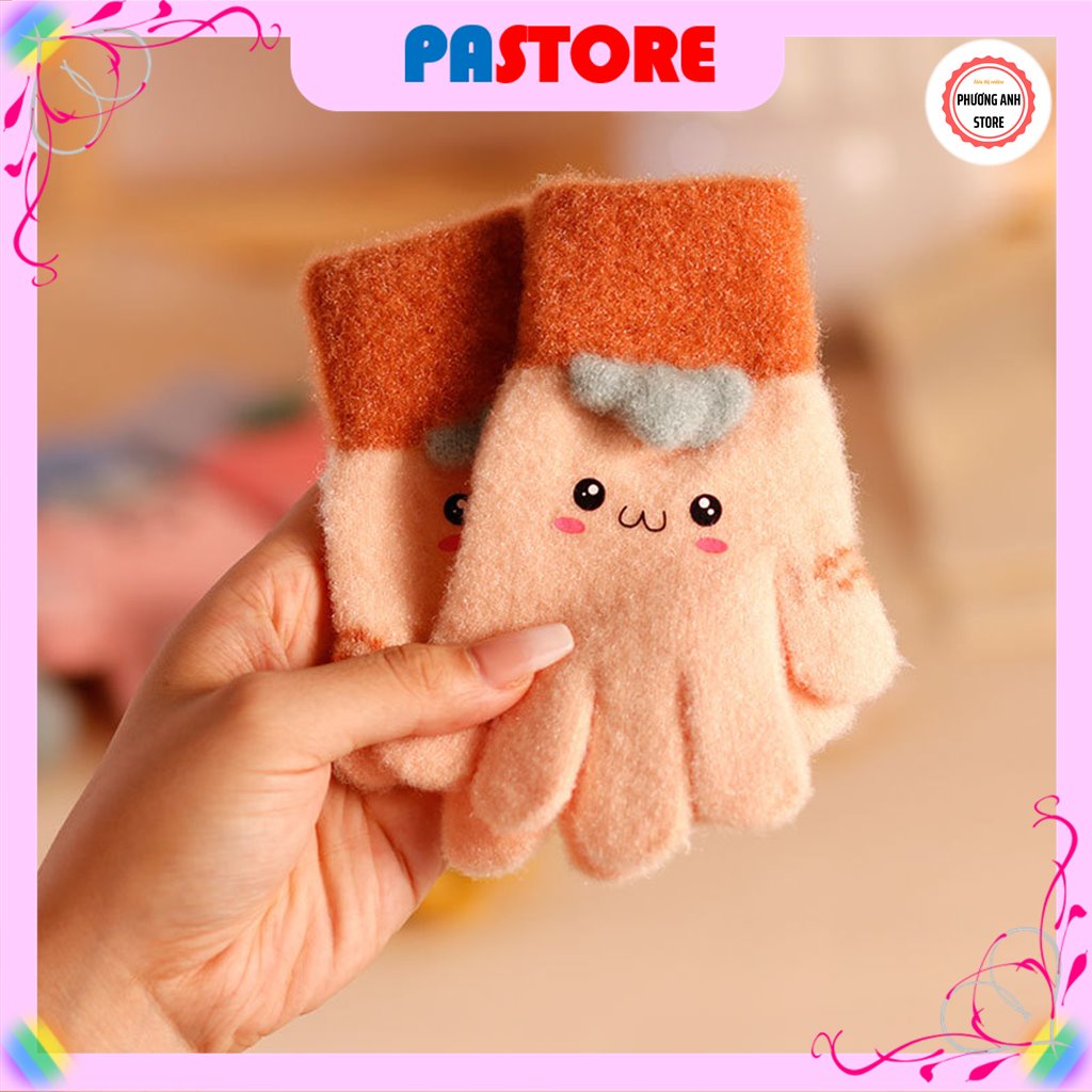 Găng tay len giữ ấm dành cho bé trai, bé gái từ 2-5 tuổi mùa đông, họa tiết dễ thương.