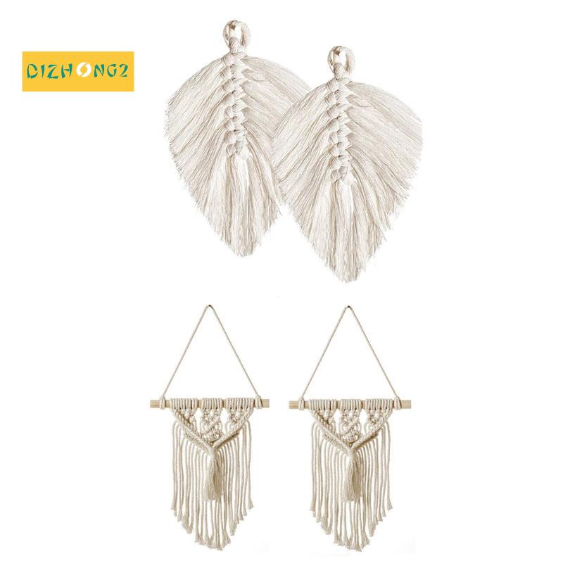 Set 2 thảm lót bàn ăn bằng cotton bện tua rua phong cách Bohemian
