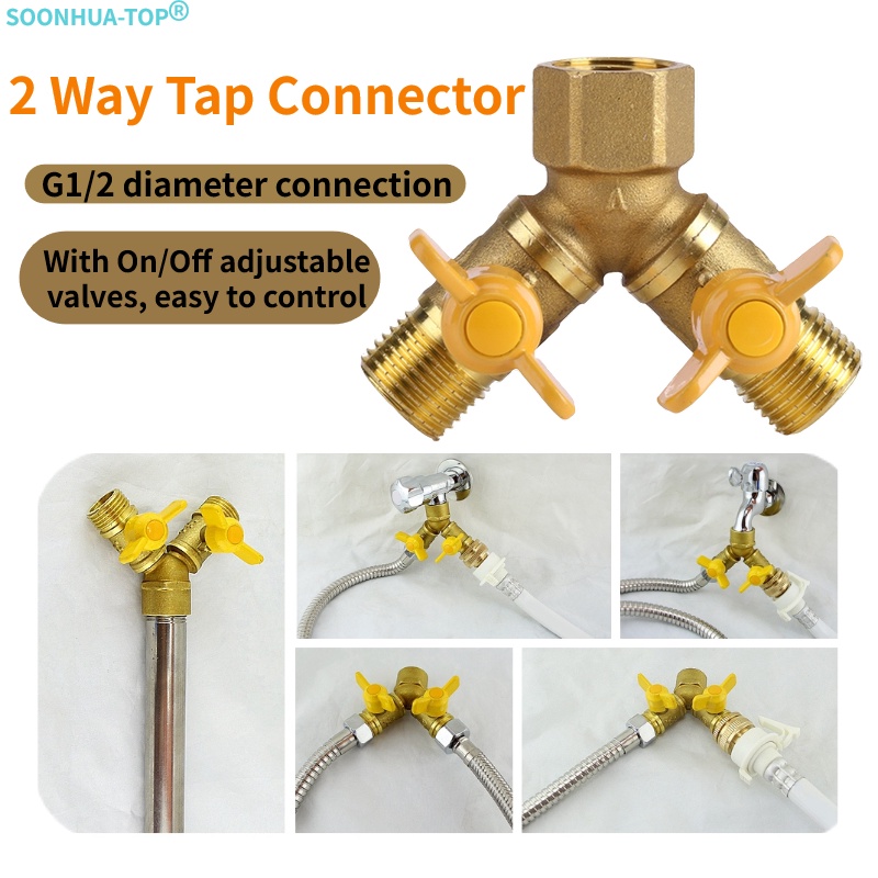 Brass Garden Irrigation 2 Way Double Tap Hose Adapter Dual Faucet Connector