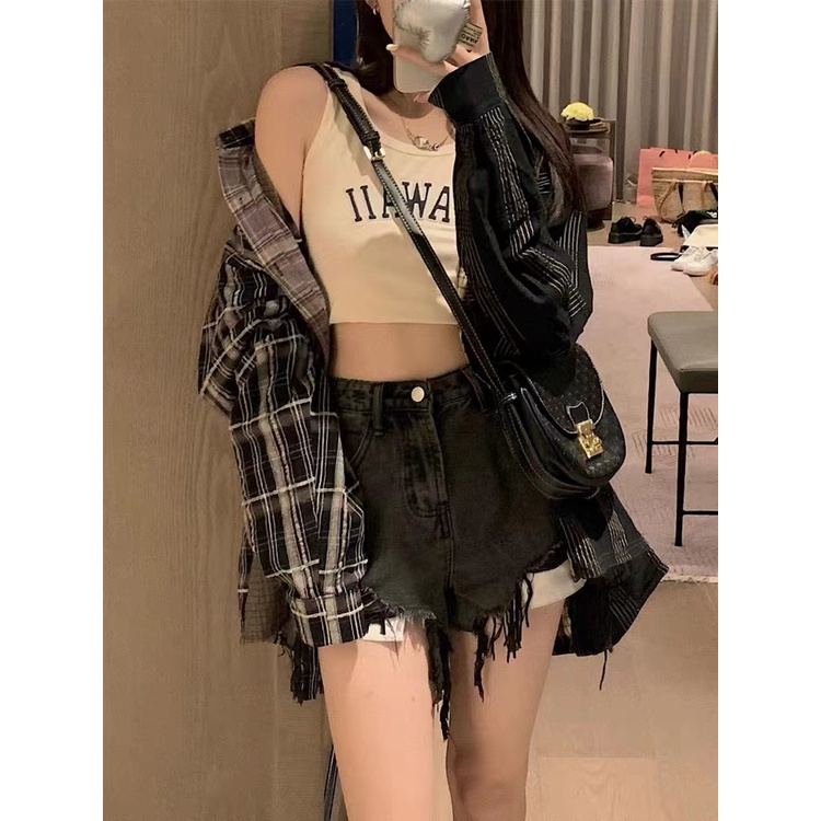 Áo Sơ Mi Nữ Tay Dài Dáng Rộng Họa Tiết Caro Phong Cách Retro