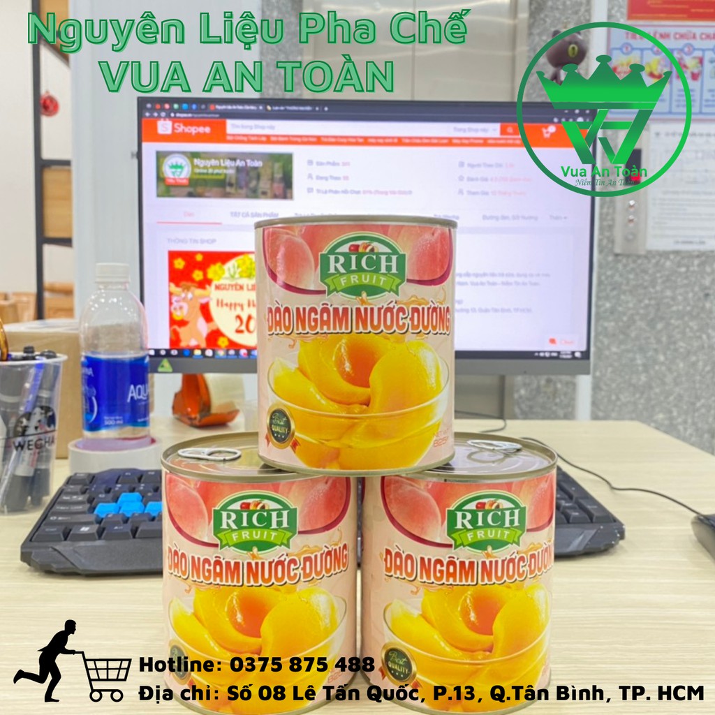 Thùng 12 Lon Đào Ngâm Nước Đường Rich 825Gram