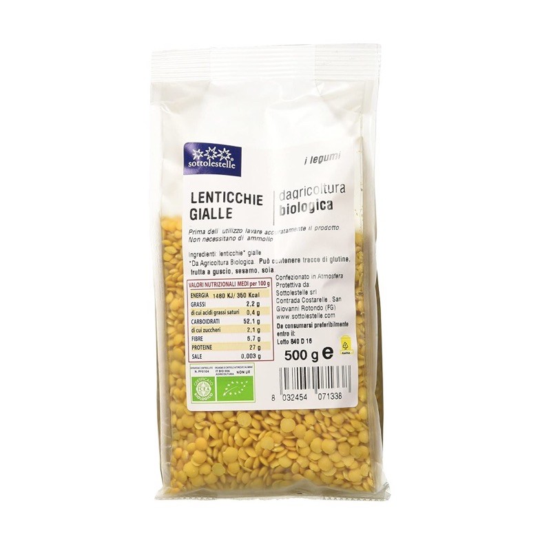 Đậu Lăng Vàng Hữu Cơ 500g Sottolestelle Organic Yellow Lentils