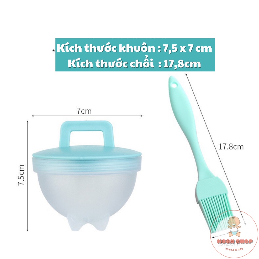 Set 4 Khuôn Hấp Trứng , Hấp Bánh , Hấp Đồ Ăn Dặm Kèm Cọ Quét Dầu Cho Bé