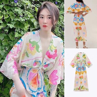 Váy hoa tươi mát dáng dài khoét eo lưng cực chill