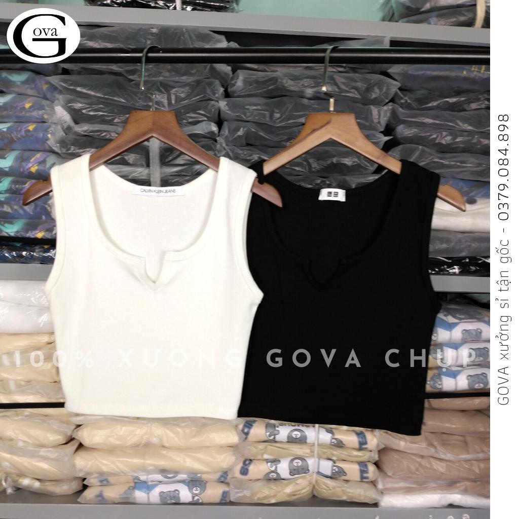 Áo Croptop Ba Lỗ XẺ CỔ CHỮ V Thun Gân Kiểu Sexy Nữ, Áo Thun Ôm Body Đẹp GOVA