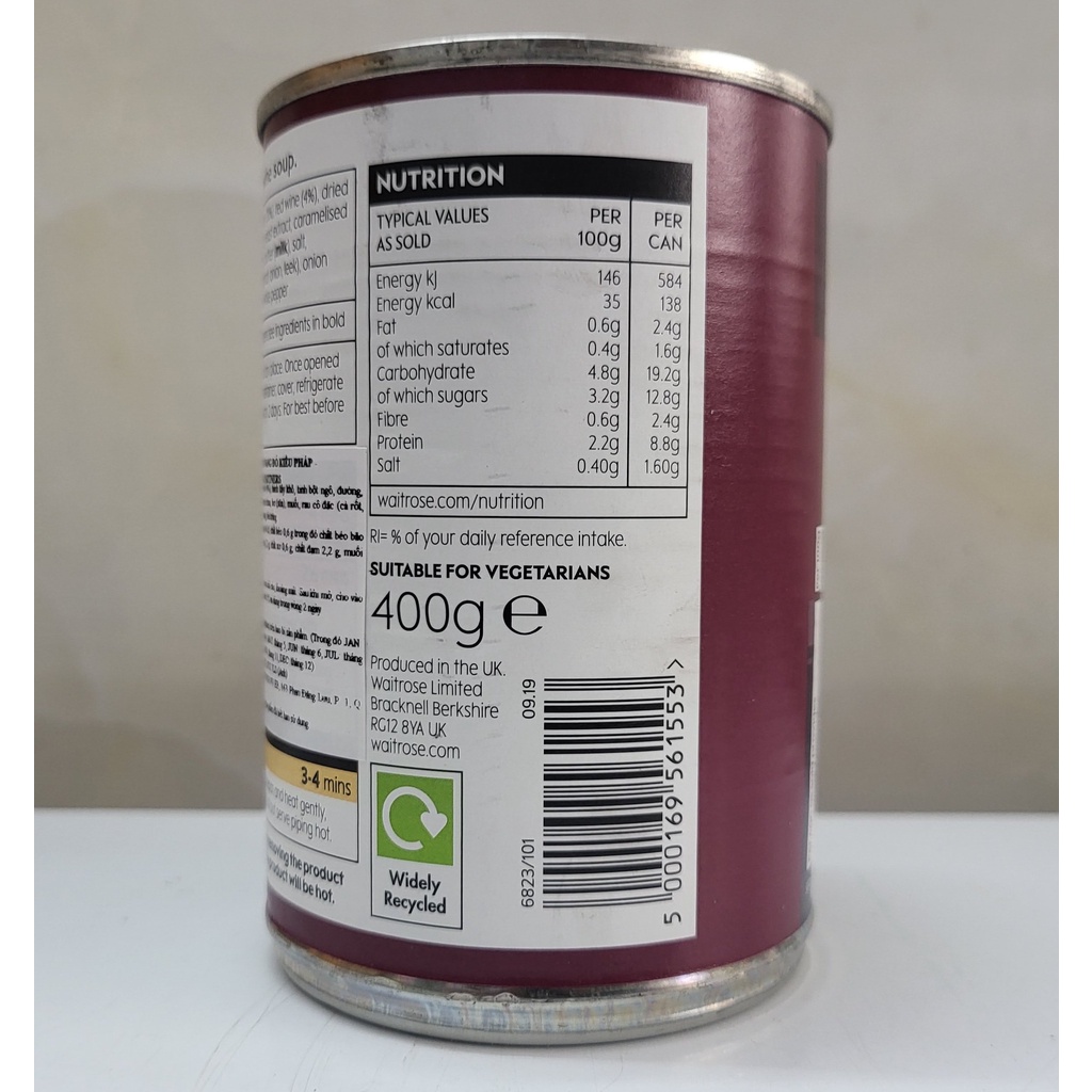 [Hộp 400g] SÚP HÀNH TÂY VÀ VANG ĐỎ KIỂU PHÁP [U.K] WAITROSE French Onion and Red W Soup (atp)