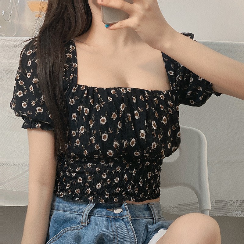 Áo Thun Tay Ngắn Cổ Đứng Hoạ Tiết Hoa Phong Cách Vintage | BigBuy360 - bigbuy360.vn