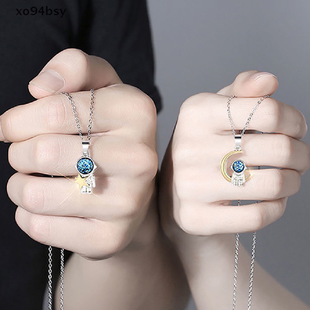 1 Cặp Vòng cổ Thép Titan Màu Bạc Hình Phi Hành Gia Lãng Mạn xo94bsy