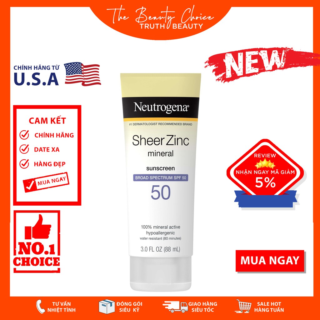 Kem chống nắng Neutrogena Sheer Zinc Dry Touch SPF50 (88mL)