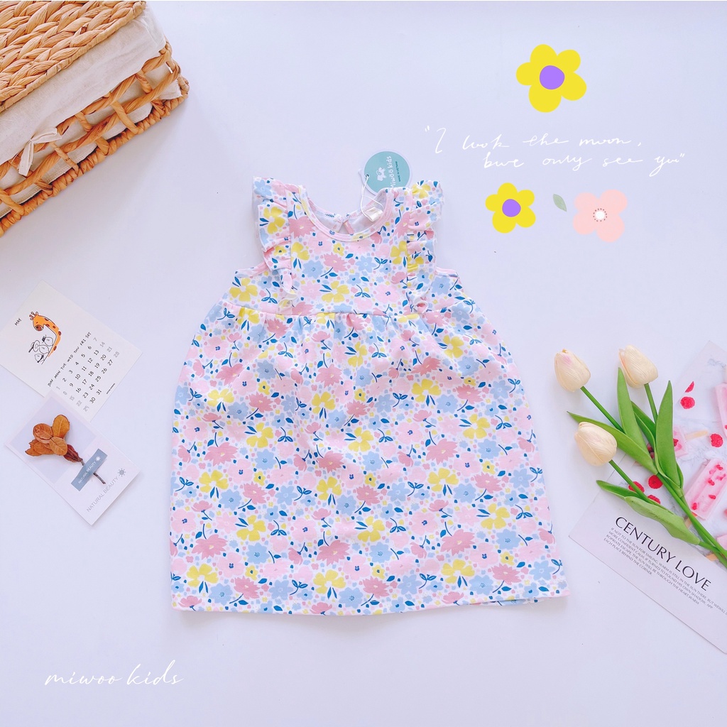 Váy MIWOO Cánh Tiên  ⚡FREESHIP⚡ Chất Cotton Bozip Cho Bé Gái Thoải Mái Thoáng Mát Ngày Hè