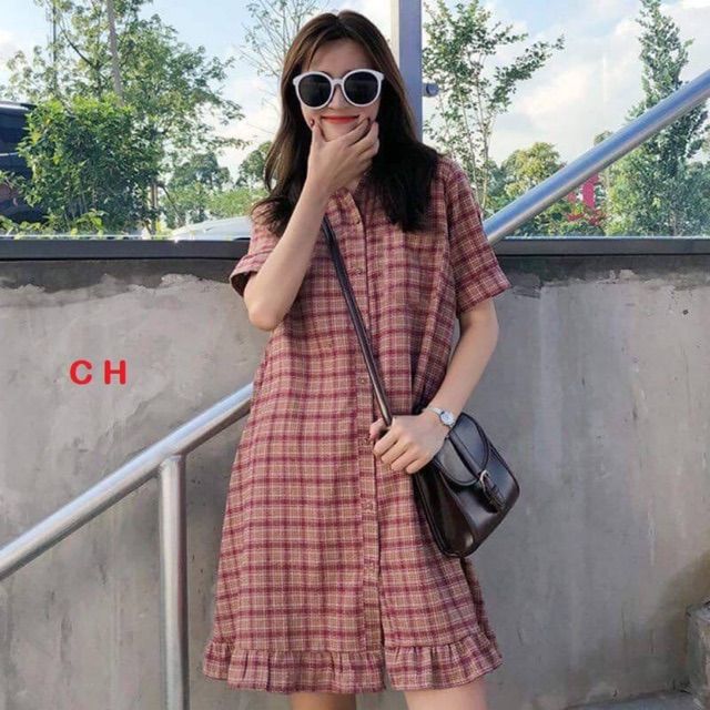 Váy kẻ đuôi cá chất kẻ thô TT6