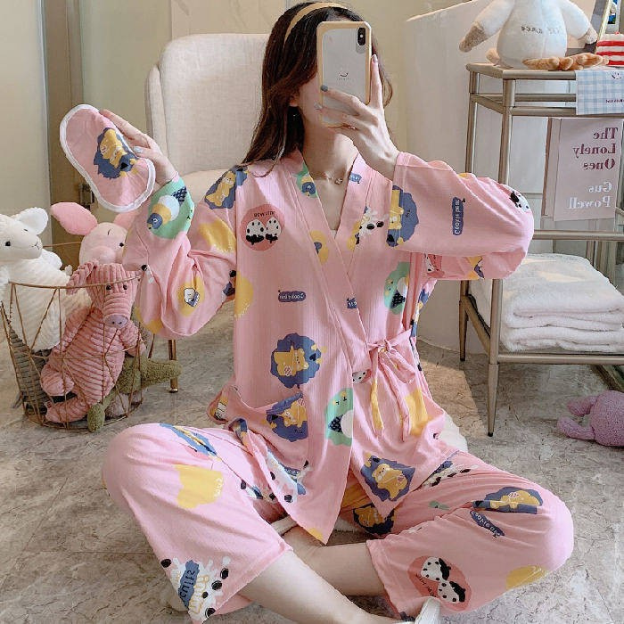 Bộ Đồ Ngủ Kimono Tay Dài Dáng Rộng Bằng Vải Cotton Phong Cách Nhật Bản Dễ Thương Dành Cho Nữ | BigBuy360 - bigbuy360.vn