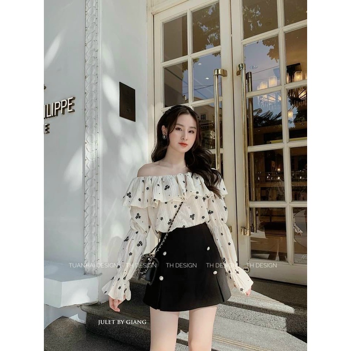 Áo trễ vai hoa xinh, chất mềm đẹp L1