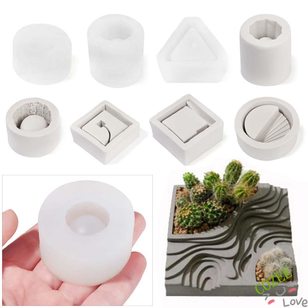 Khuôn đúc epoxy resin/xi măng/đất sét họa tiết hình học làm chậu trồng cây bằng silicon