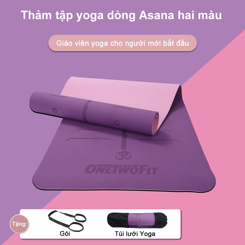 OneTwoFit Thảm Tập Yoga, Thảm Yoga Định Tuyến TPE cao cấp 8mm 2 lớp tặng kèm túi đựng-thảm tập yoga chống trượt