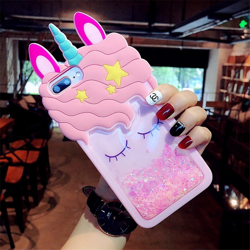 Ốp điện thoại kim tuyến nước hình unicorn 3D nổi xinh xắn cho iPhone 12 Pro Max 11 Pro 5 5S SE 5C X XS Max XR