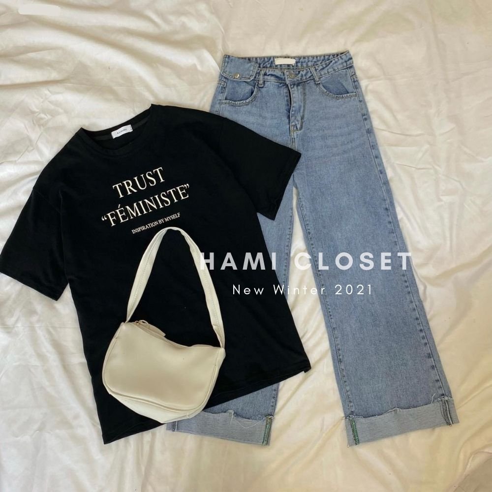 quần jeans ống suông gập gấu form basic