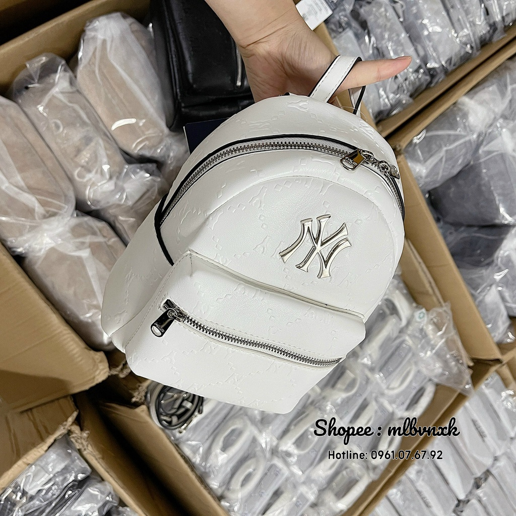 ẢNH THẬT / TQXK - Balo Da MLB Diamond Monogram Embo Mini Backpack New York Yankees - HÀNG XUẤT DƯ FULLTAG