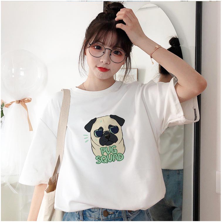 Áo thun unisex PUG SQUAD đơn giản dễ thương tay lỡ nam nữ form rộng oversize basic tee phông streetwear mùa hè