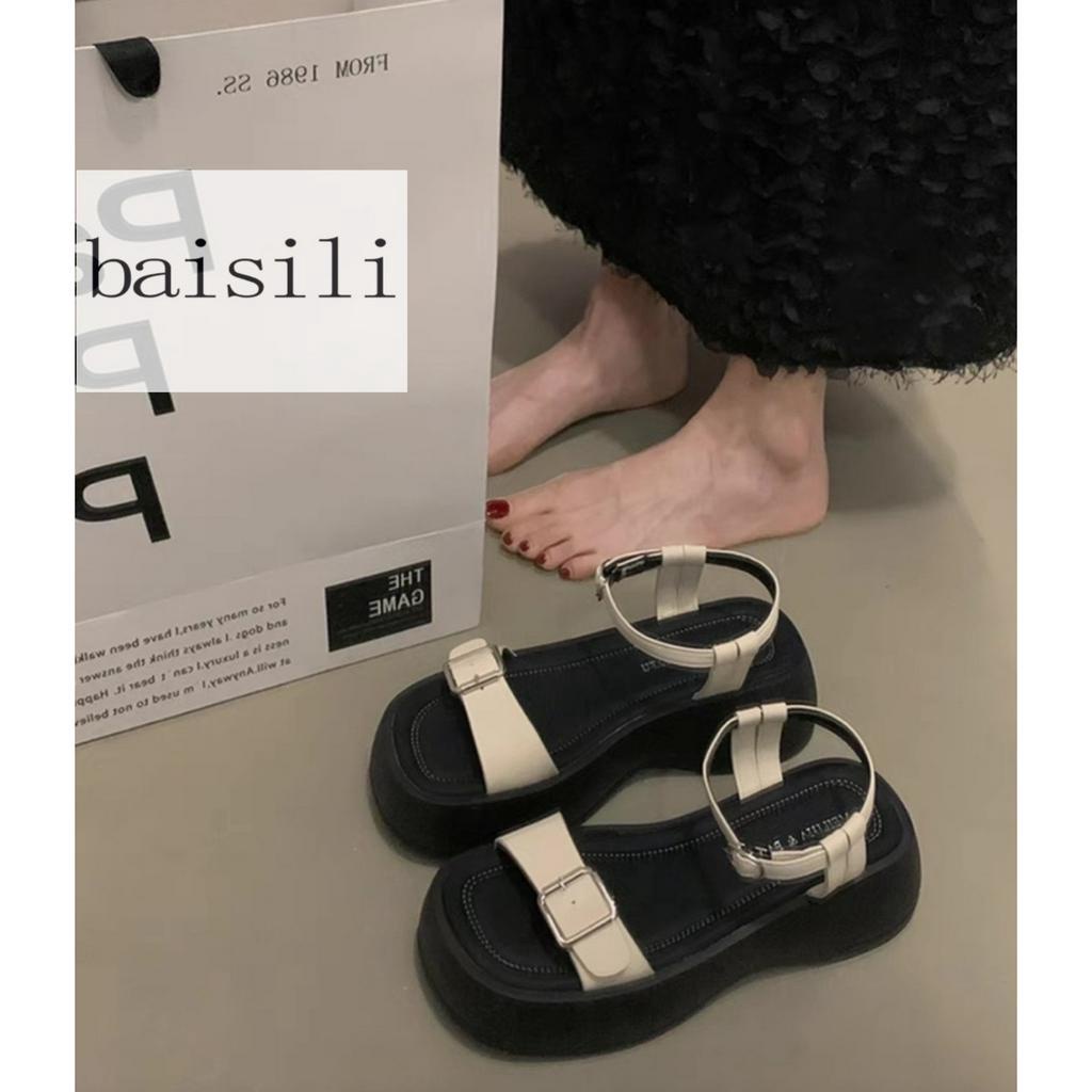 SANDAL XUỒNG BAISILI - GIÀY ĐẾ BẰNG QUAI NGANG KHÓA PHONG CÁCH THỜI TRANG NỮ HIỆN ĐẠI BS230423