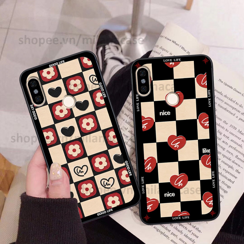 Ốp Xiaomi Redmi Note 5 / Note 6 in hình caro trái tim siêu đẹp, siêu nét đầy phong cách cá tính