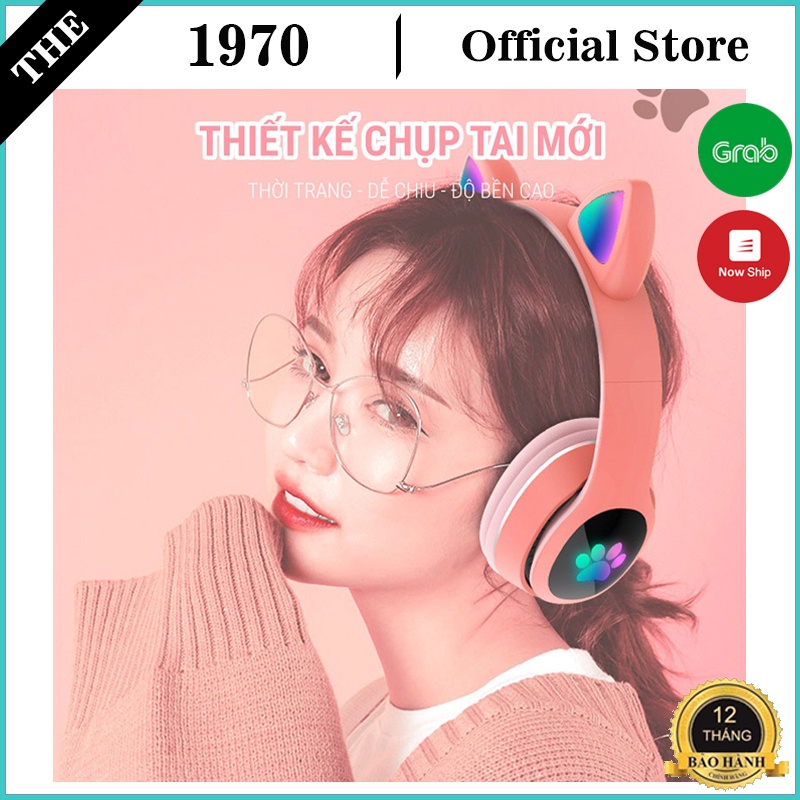 Tai nghe blutooth, tai nghe mèo chụp tai có micro chơi game, học online , xem phim, nghe nhạc - BH 12 tháng