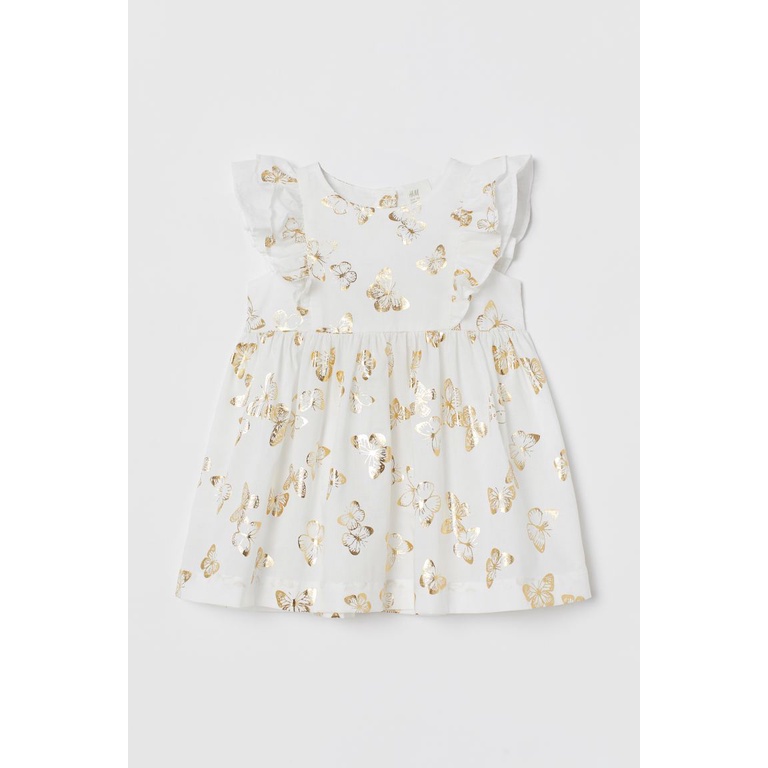 Váy xòe trắng butterfly nhũ vàng HM H&amp;M_hàng chính hãng authentic