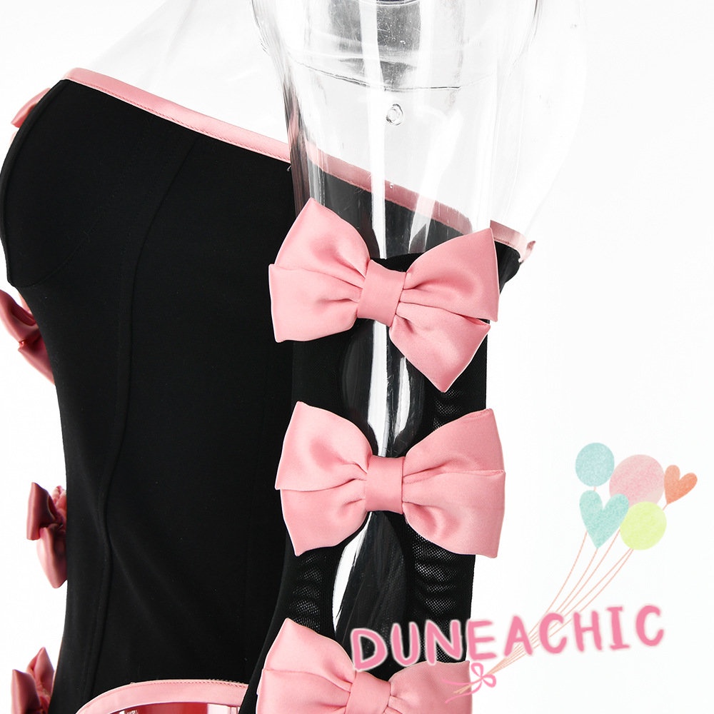 DUNEA Set đồ 2 món gồm áo ống hở vai thắt nơ và chân váy màu trơn gợi cảm cho nữ