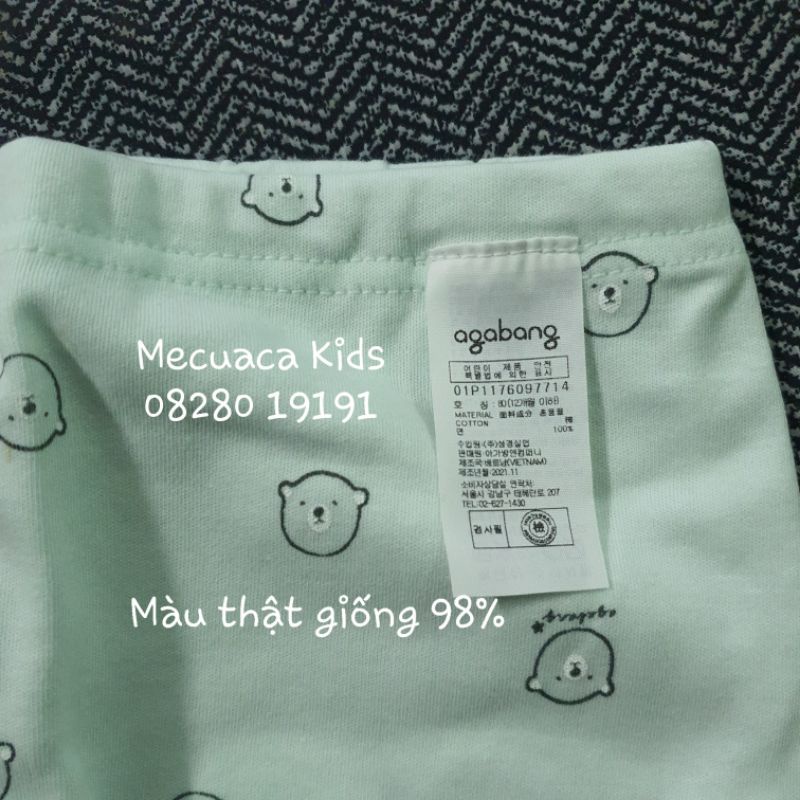 [80] 9-10kg Bộ ngủ thu đông cotton mỏng dài tay Agabang xuất Hàn dư xịn xanh mint hình gấu cho bé trai