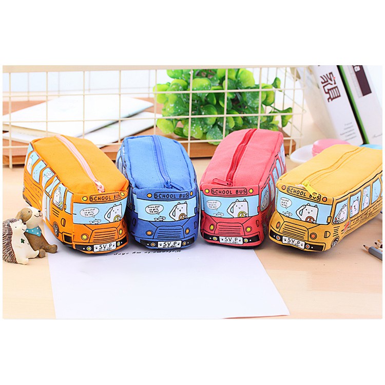 Hộp bút vải canvas hình xe bus cute nhiều màu sắc xinh xắn dễ thương