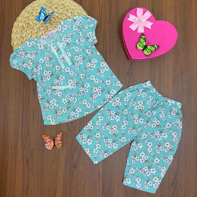 Bộ pijama mặc nhà lửng cánh tiên vải kate cotton cho bé gái 12-32kg - Hirokids