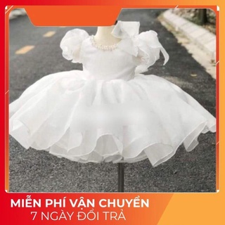 Đầm công chúa bé gái, váy công chúa dự tiệc, thôi nôi màu trắng cho bé từ 6kg-20kg
