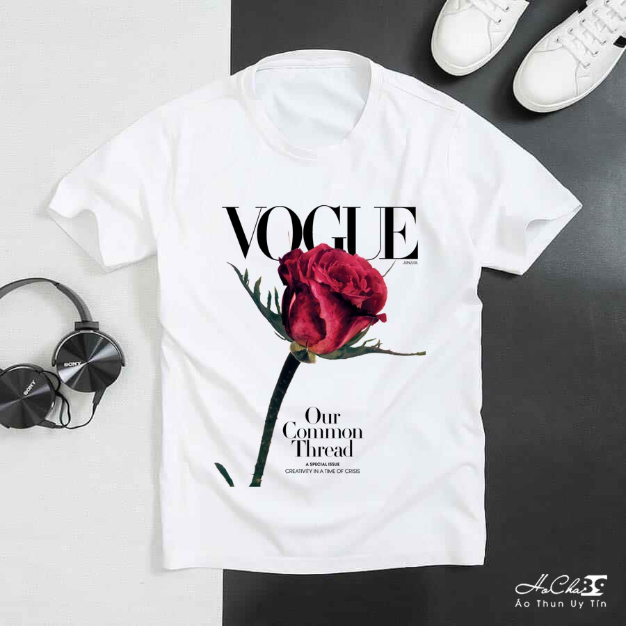 Áo thun VOGUE Rose- Vải Dày Mịn May Dây Cổ Chạy Vai Cao Cấp (HC-00528)