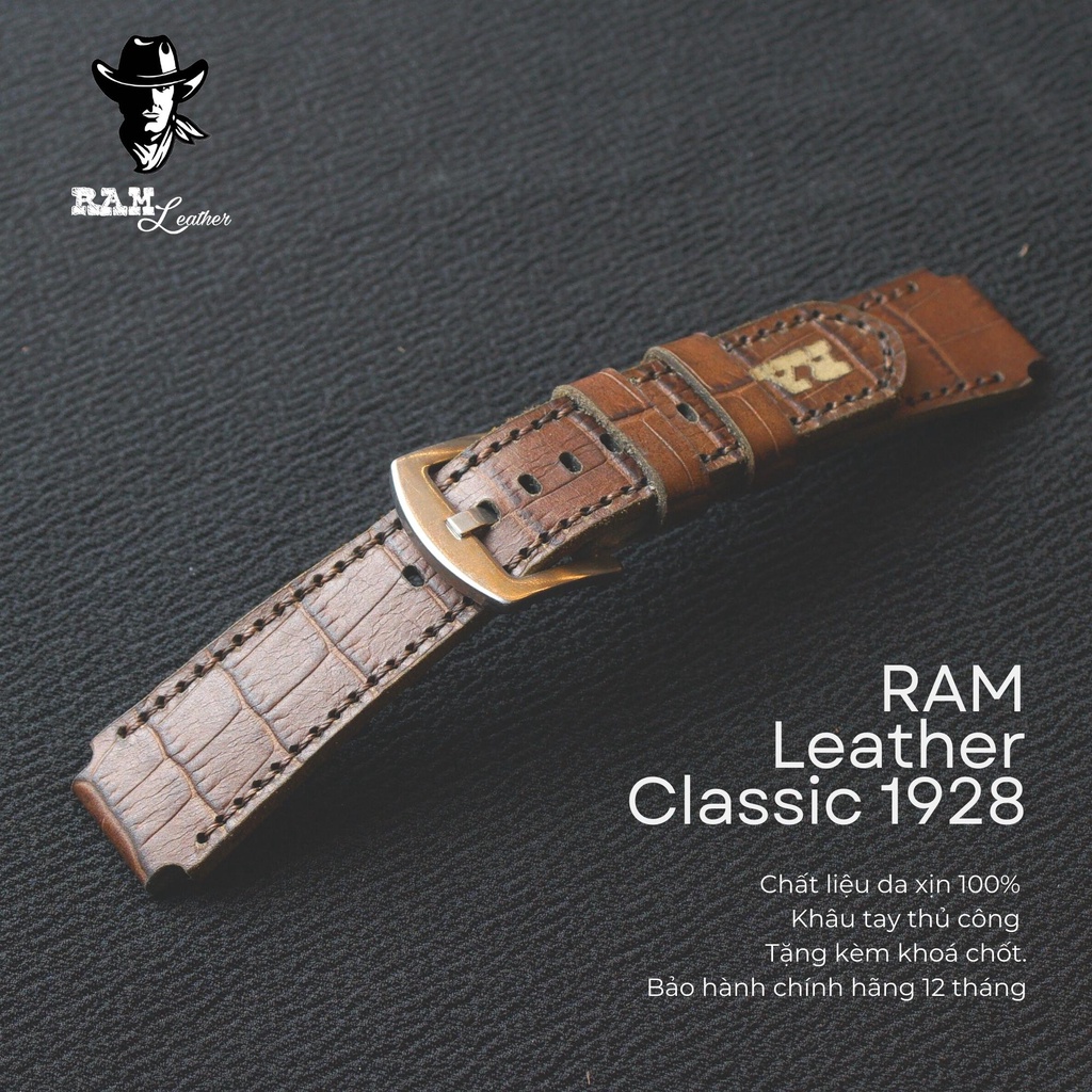 Dây đồng hồ RAM Leather vintage 1928 da bò vân cá sấu sang trọng