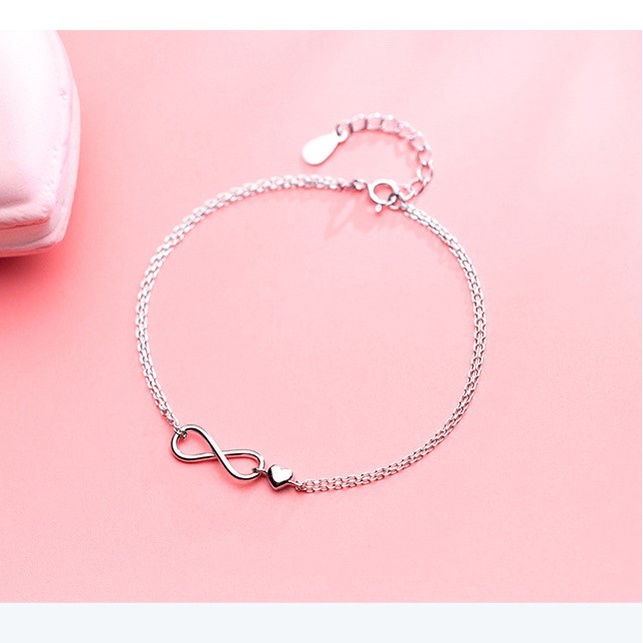 Lắc tay bạc nữ sợi đôi mặt hình vô cực, Vòng tay Evasilver chất liệu bạc ta sang trọng nữ tính